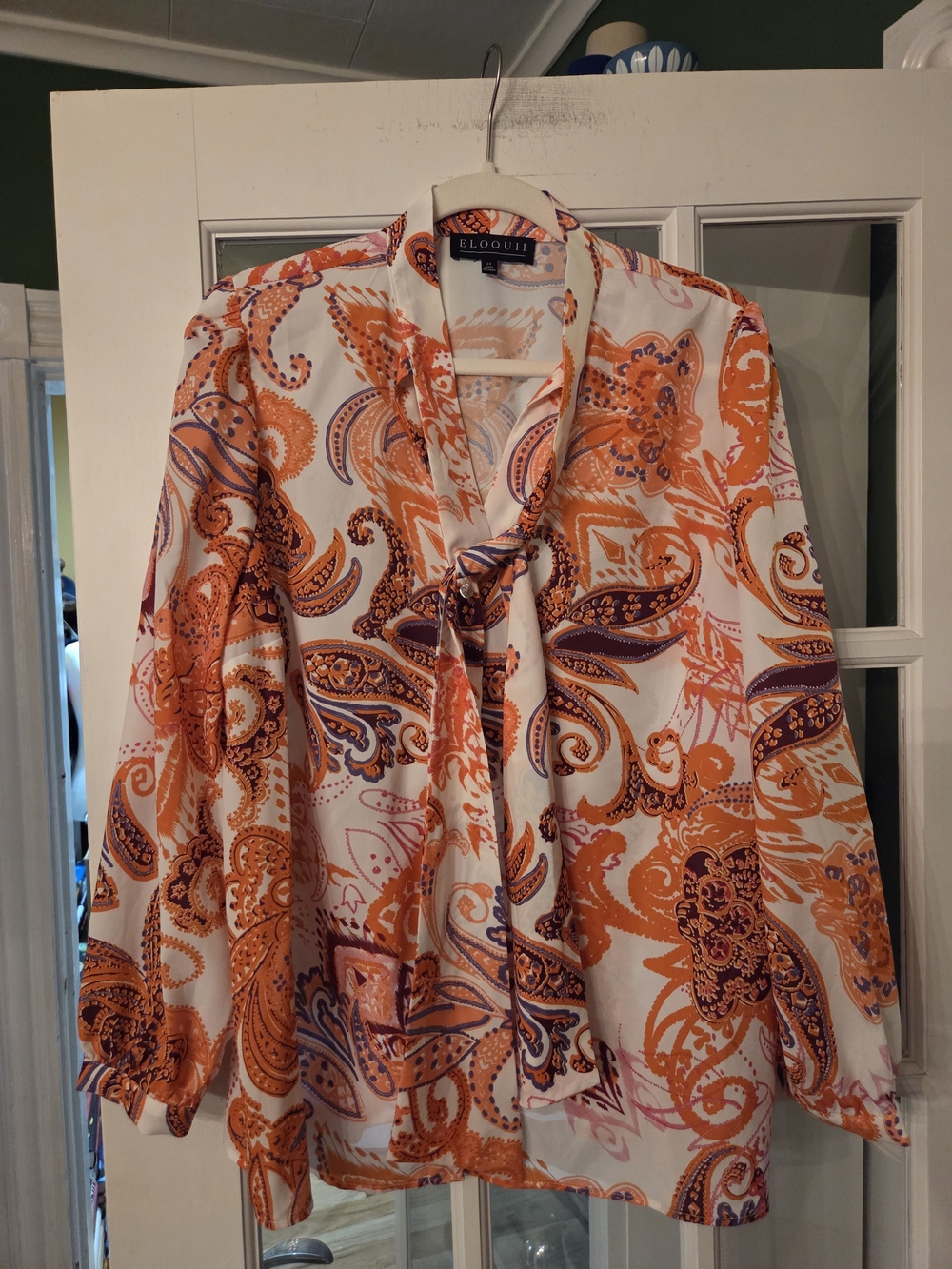 Eloquii Orange Paisley Tie-Neck Blouse - Size 14